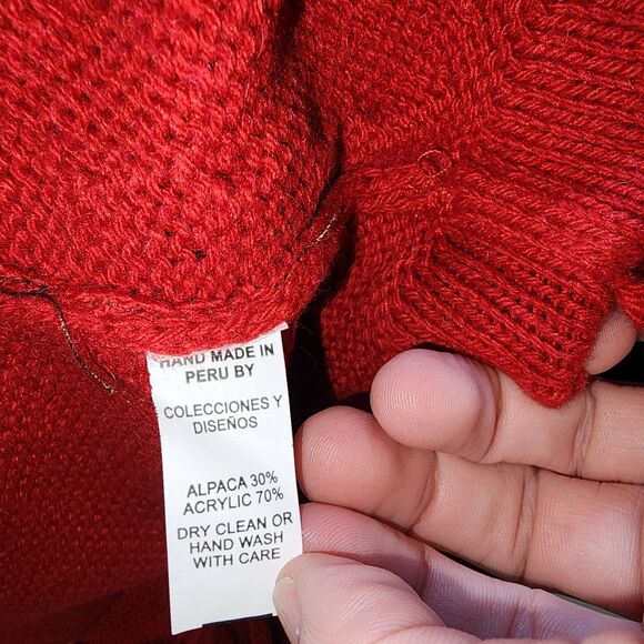 The Alpaca Connection Red Handmade Peruvian Alpaca Knit Sweater Hoodie Size S - Picture 3 of 9
